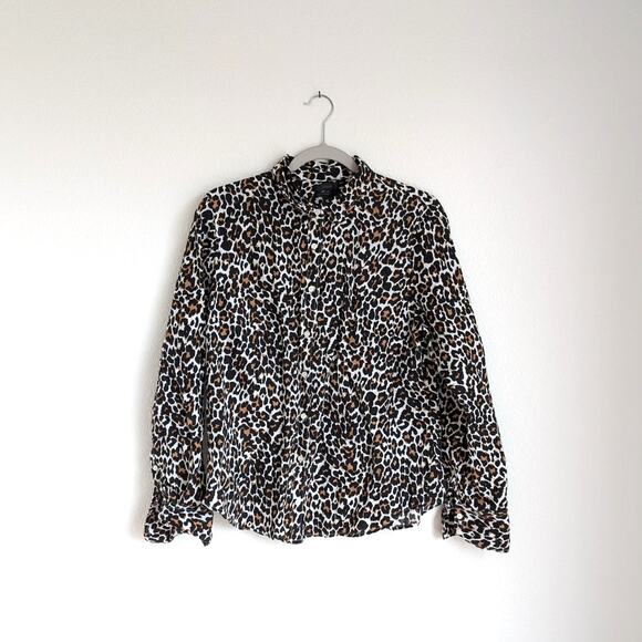J.Crew Slim Perfect Linen Cotton Button-up Shirt Leopard Rrint H7931, size 14 - Picture 1 of 8